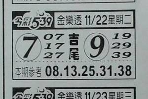 11/23金樂透~今彩539參考看看~~祝今晚上中頭獎