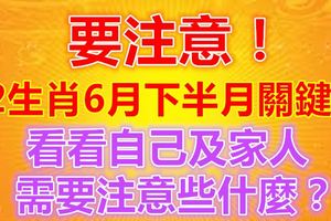 要注意！12生肖6月下半月關鍵詞！看看自己及家人需要注意些什麼？