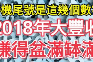 手機尾號是這幾個數字的人，2018年大豐收，賺得盆滿缽滿