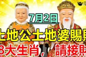 7月2日，土地公土地婆賜財，【8大生肖，請接財】