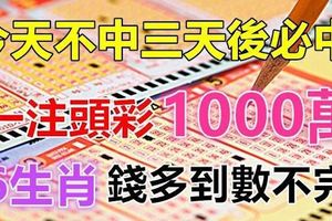 今天不中三天後必中，一注頭彩獎1000萬6生肖錢多到數不完