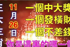 3大生肖，11月26日中大獎，發橫財，一直不差錢。有你嗎？