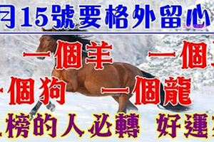 2月15號開始要格外留心了：一個羊，一個馬，一個狗，一個龍。今天起必轉運