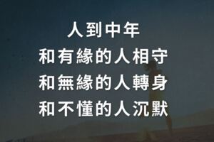 人到中年，和有緣的人相守，和無緣的人轉身，和不懂的人沉默