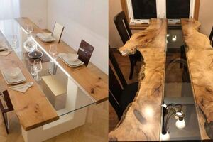 大理石餐桌過時了，現在流行實木玻璃拼接餐桌，實用還有高級感